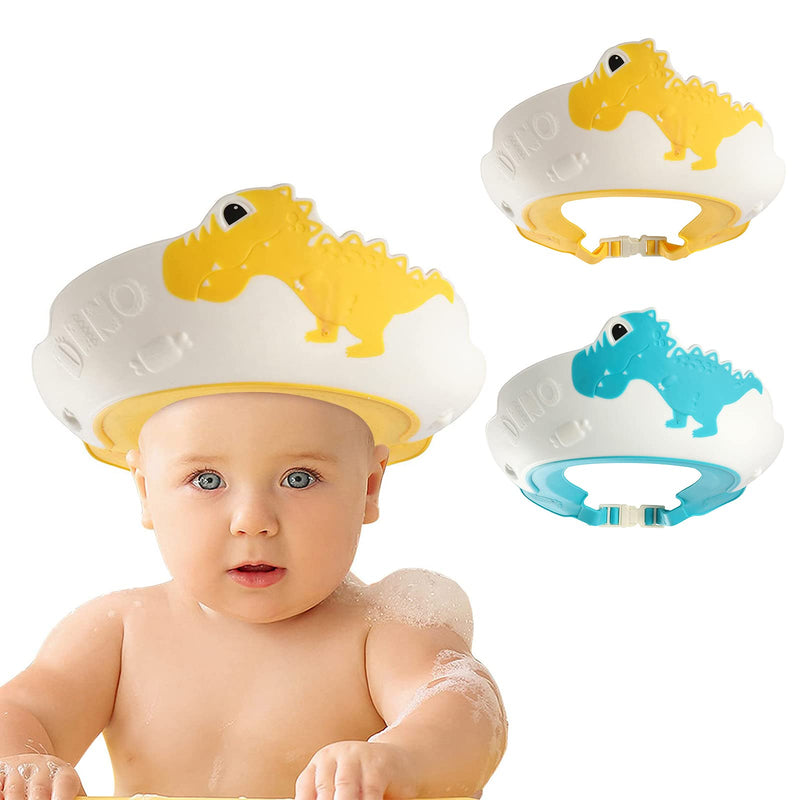 [Australia] - FUNUPUP 2 Pack Baby Shower Cap for Kids, Adjustable Toddler Hair Washing Bathing Cap Shield Baby Shower Visor Shampoo Cap Protect Baby Eyes (Dinosaur) Yellow and Blue Dinosaur 
