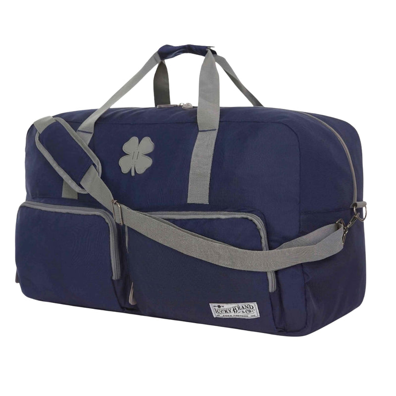 Lucky Brand Large Duffle Bag for Travel, Foldable Weekender Overnight Bag | Travel Duffel bag, Adjustable Shoulder Strap, Front Zip Pockets, Spacious Capacity, Unisex Lightweight Travel Bag for Flights Navy 65L