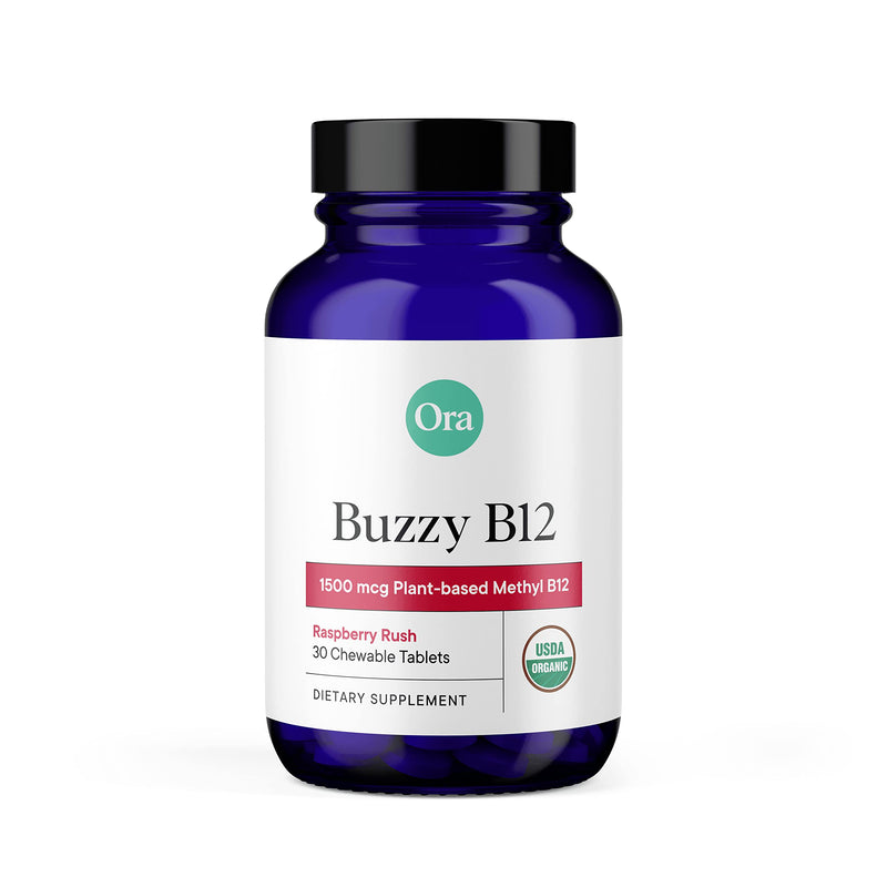 Ora Organic Vitamin B12 1500mcg - Plant-Based methylcobalamin for Adults - Natural Stimulant-Free Energy, Raspberry Flavor chewable Tablets, no Added Sugar - 30 Tablets 30 Count (Pack of 1)