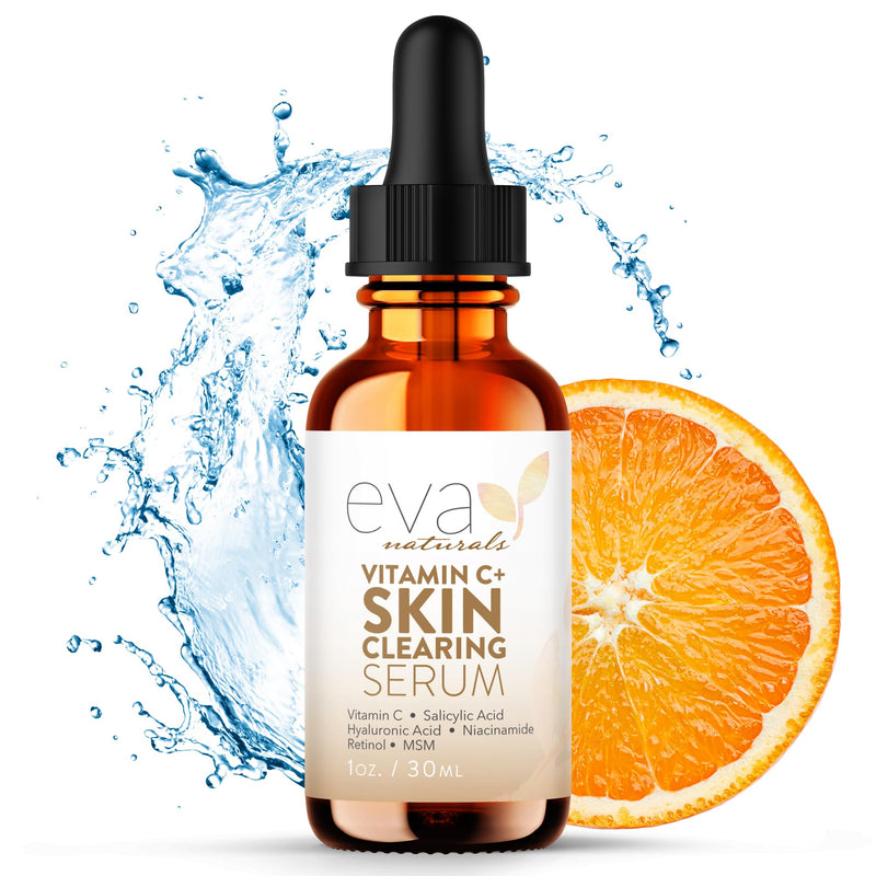 Eva Naturals Vitamin C Serum, Retinol, Salicylic Acid & Niacinamide, Acne | Hyaluronic acid, msm, dark spots, blemishes, spot treatment, skin clearing, anti-aging 1 Fl Oz (Pack of 1)