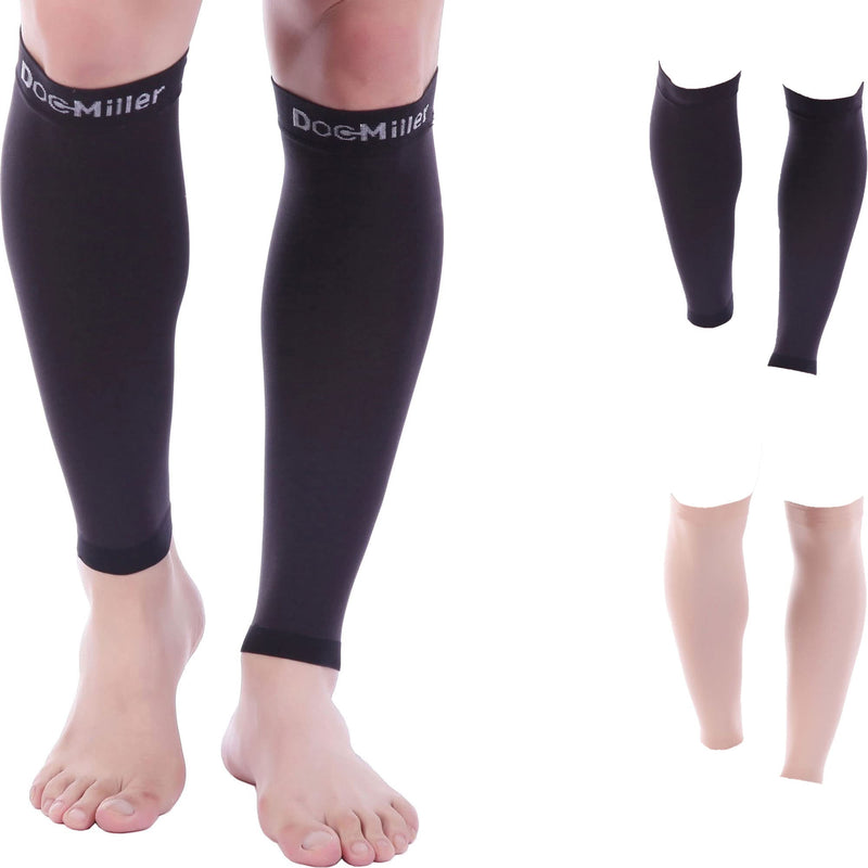 Doc Miller - Compression Calf Sleeve for Short Men & Women, Medical Grade, 15-20mmHg Graduated Support for Running, Calf Tear, Shin Splints, Knee High, Black Calf Sleeves, Large Size, 1 Pair, Petite