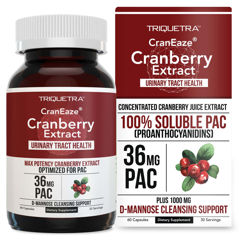 [Australia] - CranEaze®: Cranberry Juice Extract Plus D-Mannose – 36 mg PAC, 100% Soluble PAC - Supports Urinary Tract Health – Most Effective Cranberry Pills for Women, UTI Cranberry Supplement - 60 Capsules 
