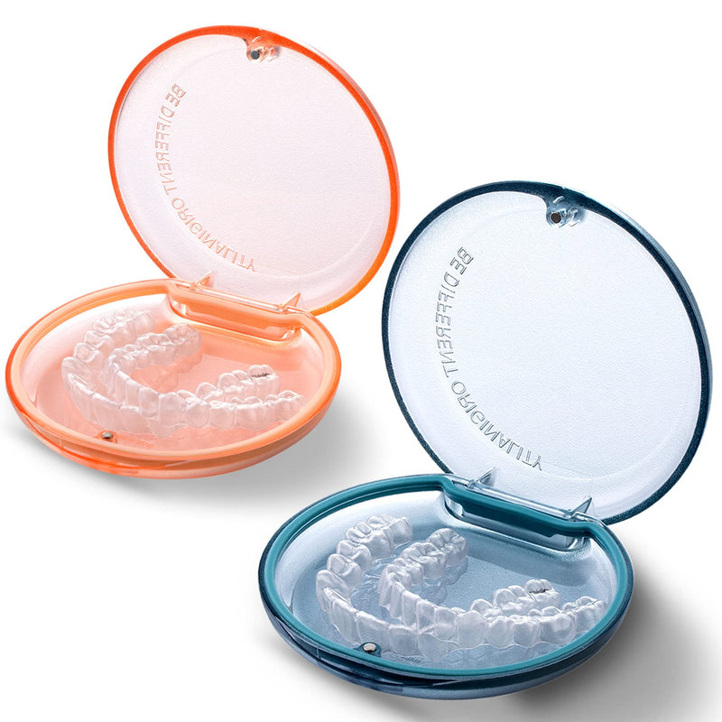 [Australia] - Retainer Case, 2 Pack Orthodontic Mouth Guard Case with Magnetic Closure Hinged Lid, Portable Slim Night Guard Case, Easy to Clean Aligner Case for Girl, Boy, Women, Men, Teenage, Adult 2pack-blue-oange 