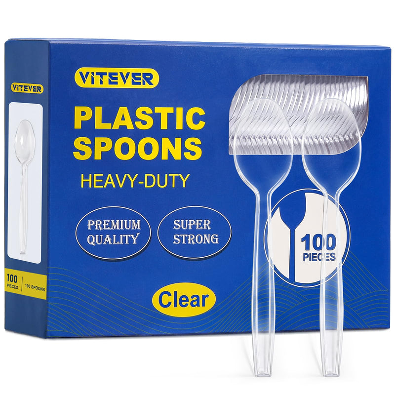 [Australia] - [100 Count] Clear Plastic Spoons Heavy Duty, Premium Disposable Spoons, Durable Plastic Cutlery for for Parties, Picnics, Big Event, Daily Use - Heat Resistant & BPA Free - Clear 