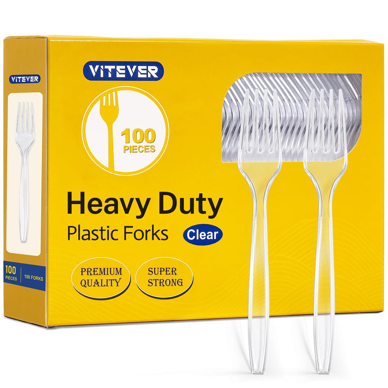 [Australia] - [100 Count] Clear Plastic Forks Heavy Duty, Premium Disposable Forks, Durable Plastic Cutlery for Parties, Picnics, Big Event, Daily Use - Heat Resistant & BPA Free 