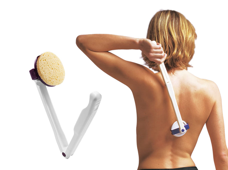 [Australia] - KMINA - Folding Lotion Applicator for Back (Includes Accessory Kit), Long Handled Sponge, Senior, Cream Foldable - Made in Europe 