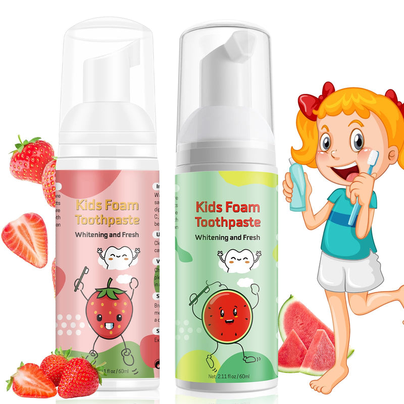 Foam Toothpaste Kids, Toddler Toothpaste with Low Fluoride, Kids Toothpaste for U Shaped Toothbrush Electric Toothbrush, Foam Toothpaste for Children Ages 3 Plus (Watermelon+Strawberry) Watermelon+Strawberry