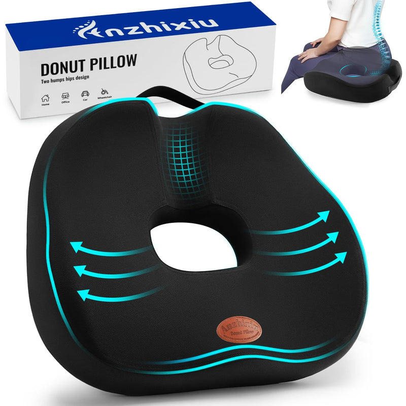 [Australia] - Donut Pillow, Hemorrhoid Pillow for Sitting, Donut Pillow for Tailbone Pain Relief Cushion, Two Humps Hip Comfortable Design, Doughnut Pillow, Butt Pillows for Postpartum Pregnancy, L Size-Black Donut Pillow L Size-Black 