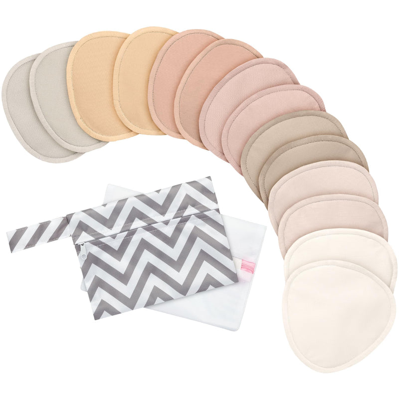 [Australia] - 14-Pack Organic Nursing Pads - Washable Breast Pads for Breastfeeding, Nursing Bra Nipple Pads for Breastfeeding, Pumping Bra Reusable Breast Pads, Maternity Breastfeeding Bra Pads (Neutrals, L 4.8") Neutrals Large 4.8" 