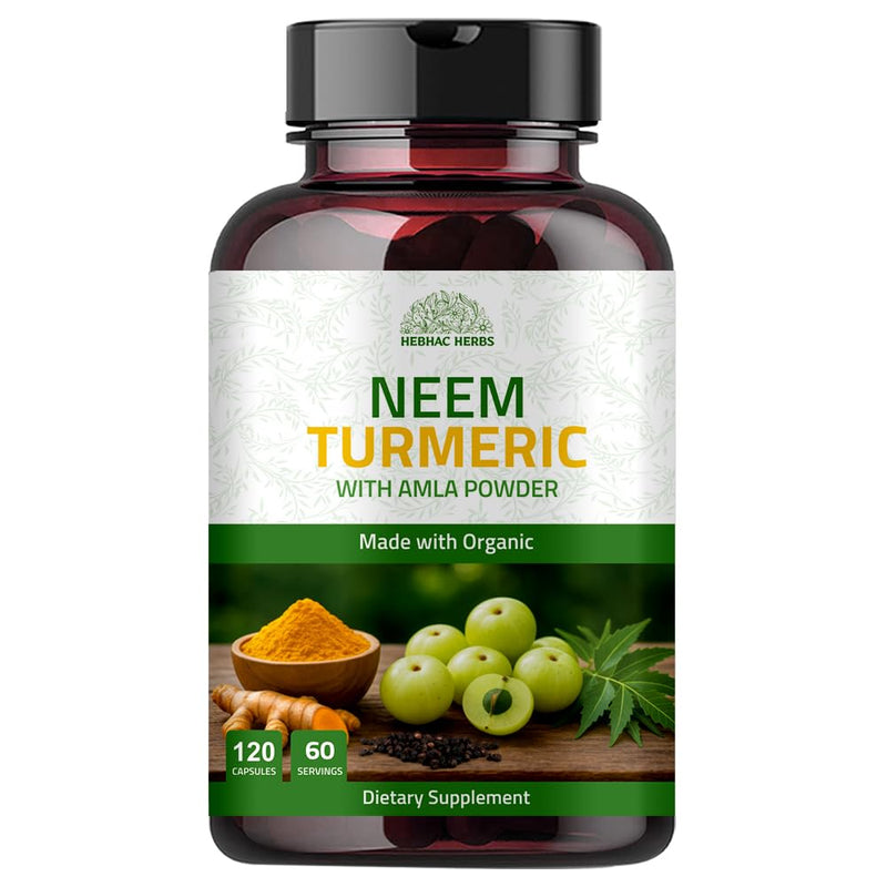 [Australia] - Neem Turmeric Capsules with Amla and Black Pepper 120 Veg Capsule | Made with Organic Neem, Turmeric and Amla | 60 Days Supply 120 Count (Pack of 1) 