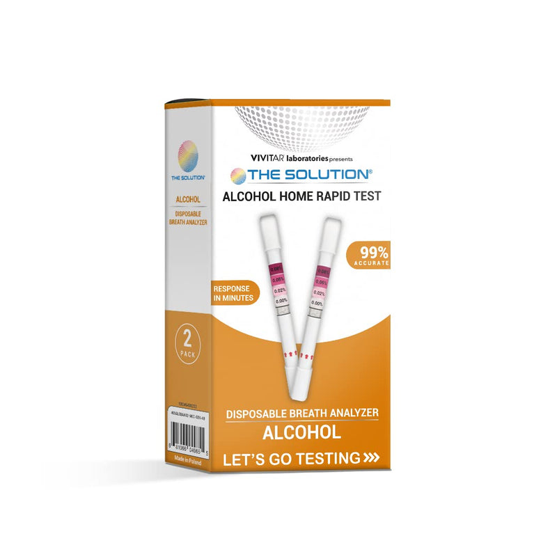 Vivitar Laboratories Disposable Alcohol Breath Analyzer 2 Pack Single Use Breathalyzer FDA Cleared 99% Accurate Test Personal Breathalyzer with Fast Results, Easy to Use, Portable, White