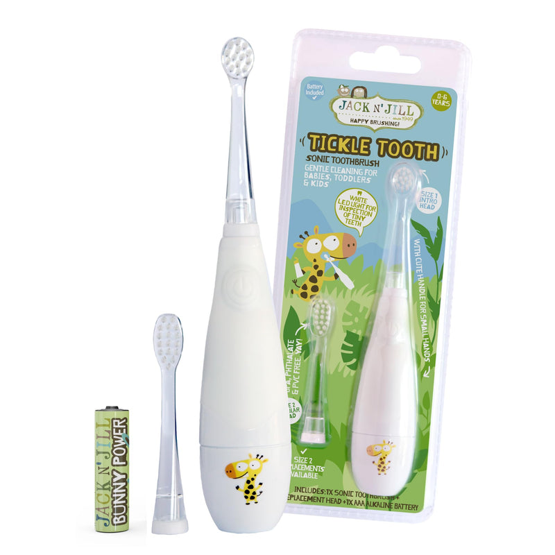 [Australia] - Jack N' Jill Tickle Tooth Sonic Electric Toothbrush with Replacement Head - Gentle Cleaning, Made for Tiny Teeth, LED Inspection Light, for Babies & Kids, Extra Soft Bristles - (1 Pack) 