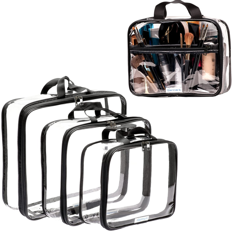 Clear Compression Packing Cubes 3 Set - Clear Toiletry Bag - PVC Makeup Bag - Large Transparent Cosmetic Travel Case