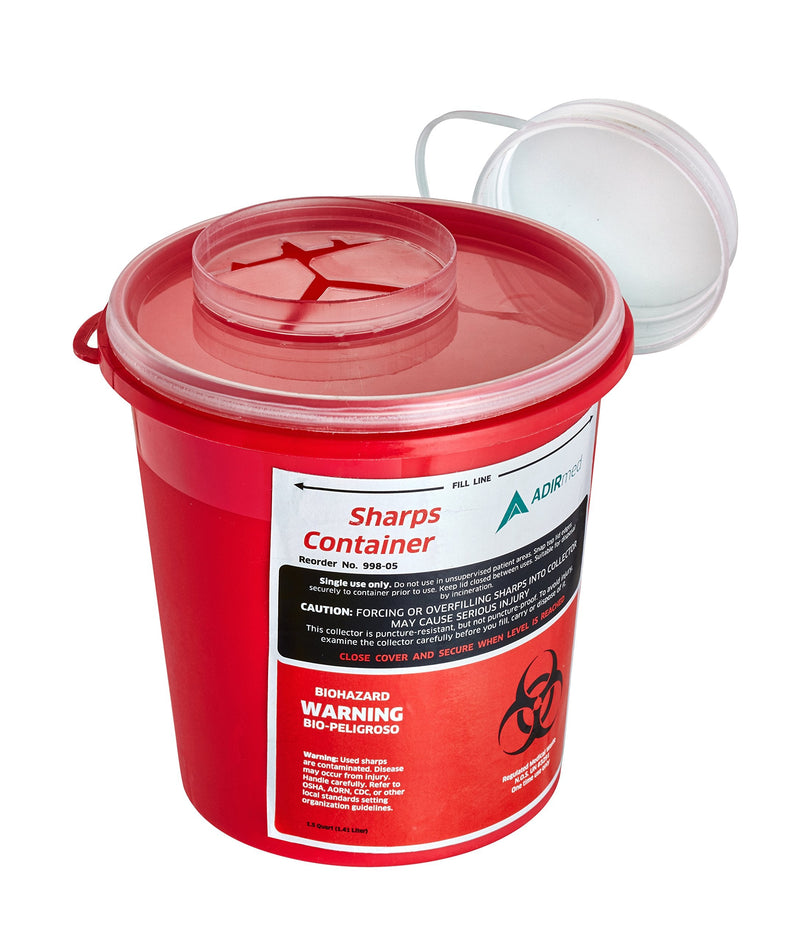 [Australia] - AdirMed Sharps Disposal Container with Flip Open Lid - Biohazard and Syringe Disposal Container - Ideal for Home, Clinic, Office, Barber Use with Flip-Open (1.5 Quart, Round) 1.5 