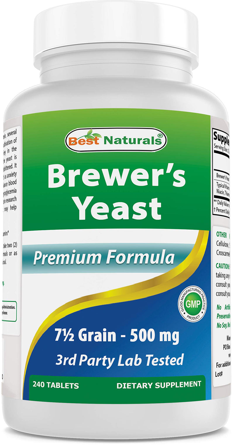 [Australia] - Best Naturals Brewers Yeast 500mg 240 Tablets (1000mg Serving) - 3rd Party Lab Tested for Quality & Purity 240 Count (Pack of 1) 