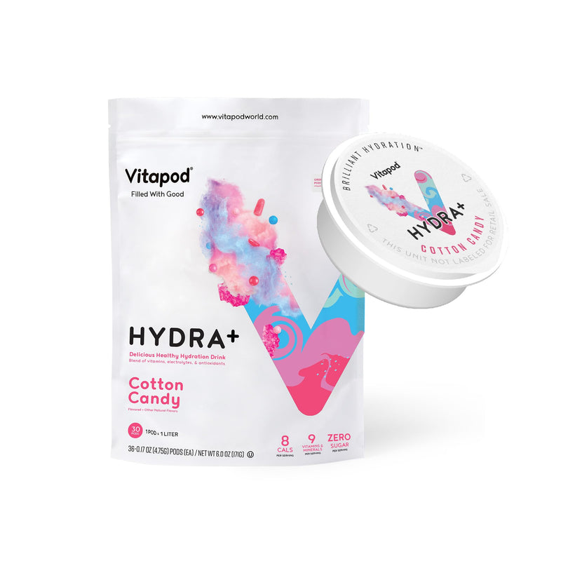 Vitapod Hydra+ Cotton Candy Healthy Hydration Mix - 30 Pods - Electrolytes, Antioxidants, Vitamin C, A, D, E - Water Enhancer and Beverage Mix Packet