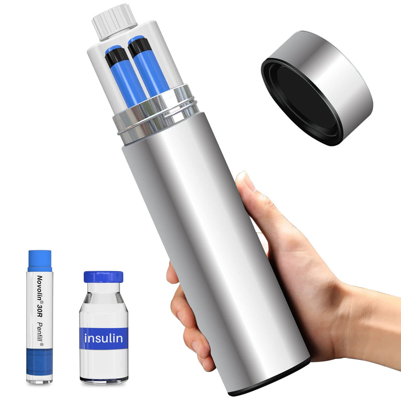 [Australia] - 48H Insulin Pens Cooler Travel Case TSA Approved Diabetic Medicine Travel Cooler, Portable Insulin Medical Cooler - Silvery 