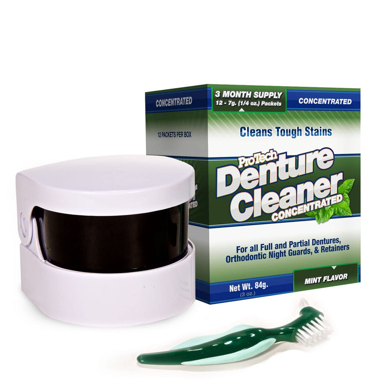 [Australia] - ProTech Removable Appliance Care Kit, Denture, Retainer, & Aligner and Cleaning Bundle with Ultrasonic Denture Retainer Cleaner, Brush, Solution, Informational Brochure, Pack of 3 
