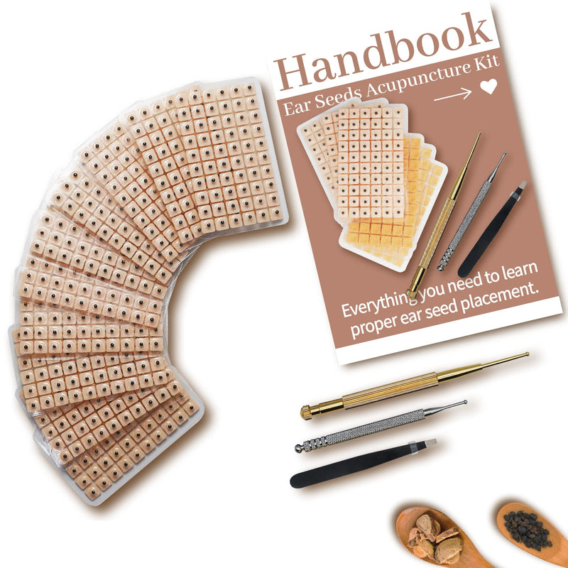 [Australia] - 1200Pcs Ear Seeds Acupuncture Kit, Auricular Sticker Kit with Ears Seed, Acupuncture Pen, Acupressure Ear Chart,Tweezers 