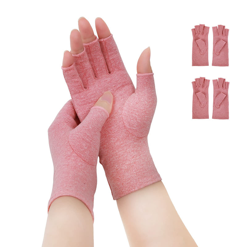[Australia] - Donfri 2 Pairs Compression Arthritis Gloves, Fingerless Carpal Tunnel Pain Relief Gloves For Women Men, Hand Support Wrist Brace For Rheumatoid, Tendonitis, Swelling, Crocheting, Typing (M) Pink-2 Pairs Medium 