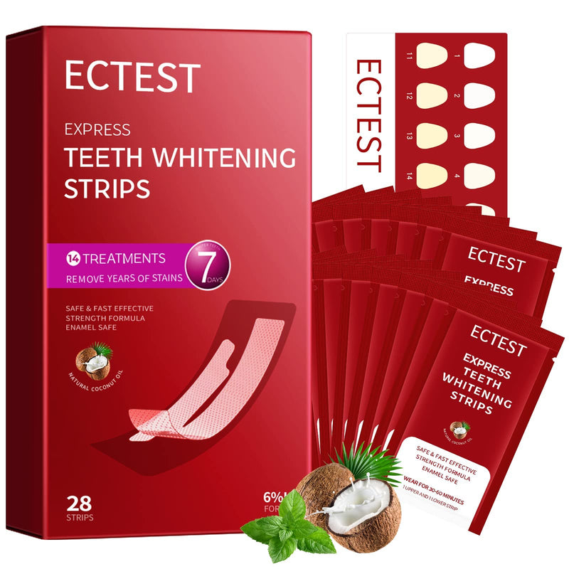 [Australia] - Teeth Whitening Strips for Teeth Sensitive, Professional Teeth Whitening Kit for Coffee Drinker, 28 Teeth Whitener Strips Coconut Flavor, 14 Treatments Easy to Use Red 
