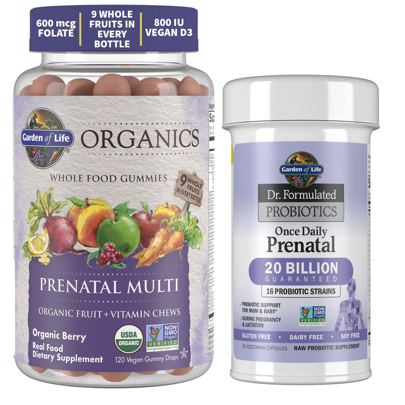 Garden of Life Organics Prental Multi Gummies, 120ct & Dr. Formulated Once Daily Prenatal Probiotics, 30ct