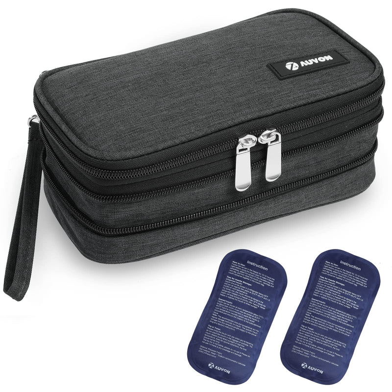 [Australia] - AUVON Insulin Cooler Travel Case, Expandable Insulated Diabetic Bag with 2 * 180g Ice Packs for Double Cooling Time, Portable Medication Cooler Bag for Insulin Pens and Blood Glucose Monitor Supplies Black 