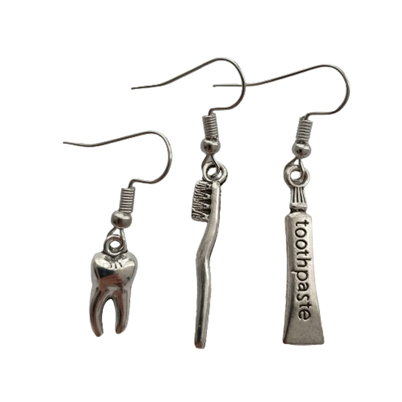 [Australia] - 3pcs Tooth Earrings Set, Toothpaste and Toothbrush, Cute Teeth Jewelry, Mom 