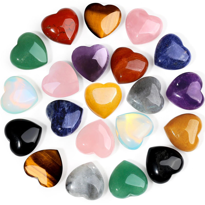 [Australia] - 10 PCS 0.8 * 0.8 Inches Thicken Heart Crystals Amethyst Natural Healing Crystal Polished Hearts Carved Stones Rose Quartz Palm Gemstones Reiki Energy Balancing Worry Stone Meditation Love Gift A - Multicolor Crystals 10 PCS 