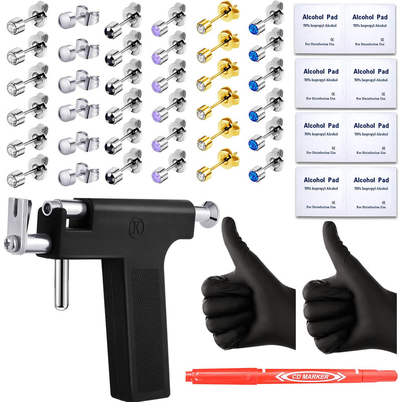 [Australia] - Ear and Nose Piercing Tool Stainless Steel Ear Piercing Gun with 18 Pairs Ear Stud for Salon and Home Use Black 