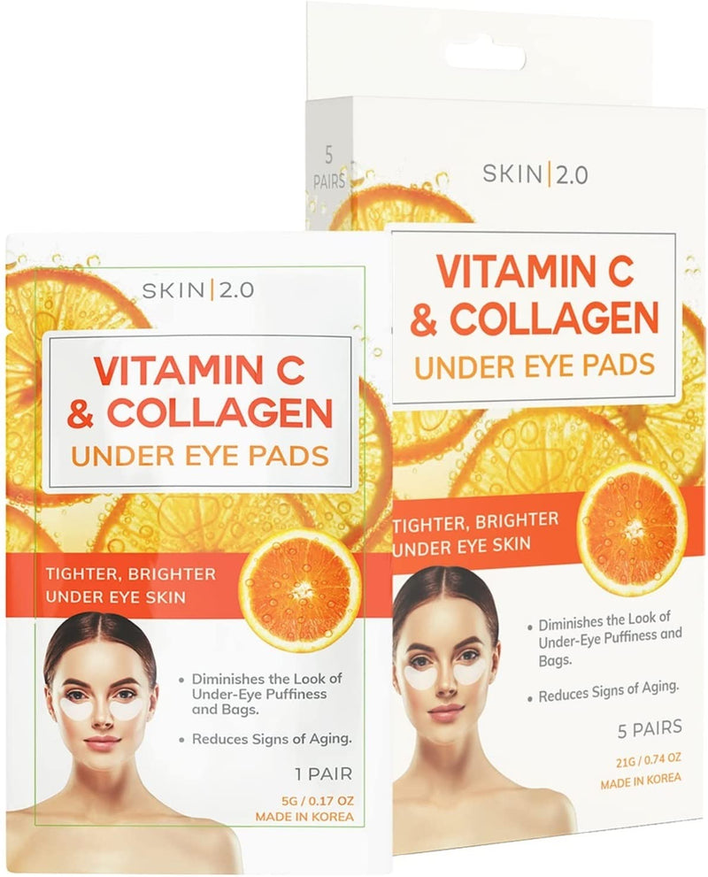 Skin 2.0 Vitamin C & Collagen Under Eye Patches - Dermatologist Tested - Brightens Dark Circles, Tightens Under Eye Area, Anti-Aging - Natural Ingredients Korean Skin Care - All Skin Types - 5 Pairs