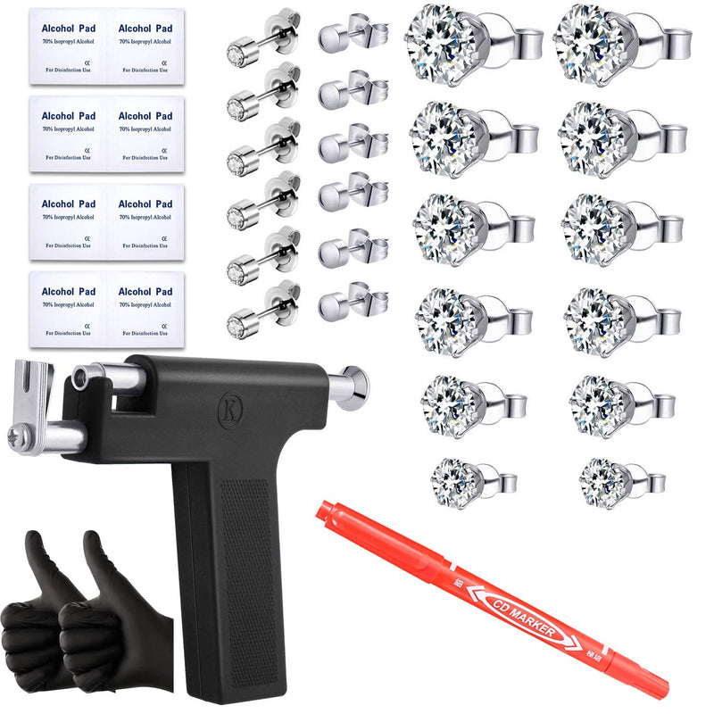 [Australia] - Self Ear Piercing Gun Kit with 12Pairs of CZ Ear Stud Piercing Tools with Multi-Purpose Ear Gun for Salon and Home Use stainless_steel 