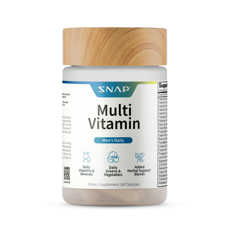 Snap Supplements Men's Daily Multivitamins, 60 Capsules, 30-Day Supply | Daily Vitamins & Minerals for Men - Vitamin D, B12, Zinc, Herbs & Vitamin C for Energy & Immune Support, Multivitamin for Men