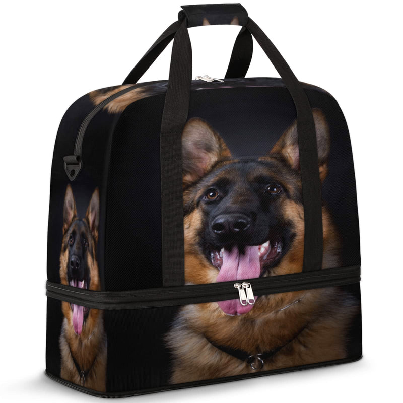 Dog German Shepherd Foldable Travel Duffel Bag Tote, Dog Animal Pattern Lightweight Luggage Sports Gym Bag with Shoes Compartment Weekender Overnight Bag for Women & Men Color 2