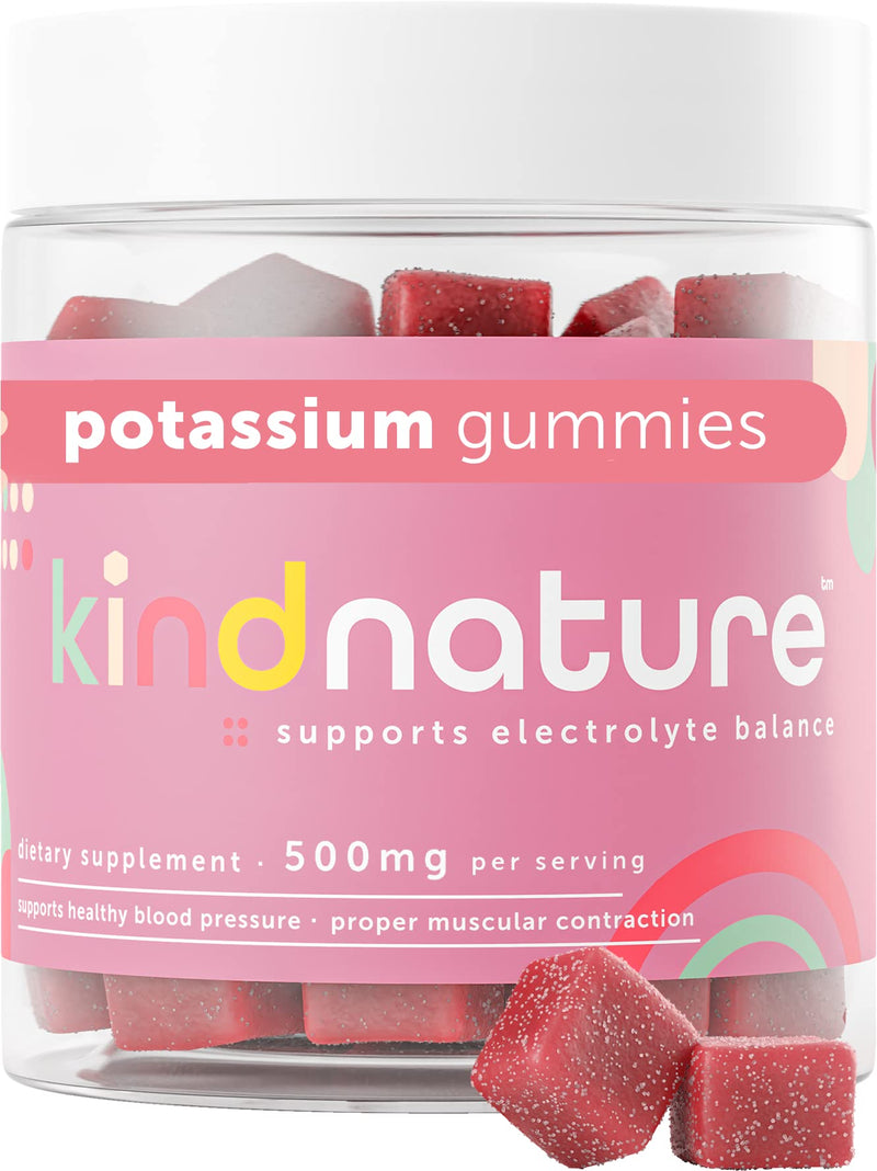 [Australia] - Kind Nature High Potassium Supplement 500mg - Chewable Gummies for Adults & Kids - Pure Potassium Bicarbonate Mineral Supplement - Vegan, Gluten Free, Non GMO - 60 Gummies (30 Day Supply) 