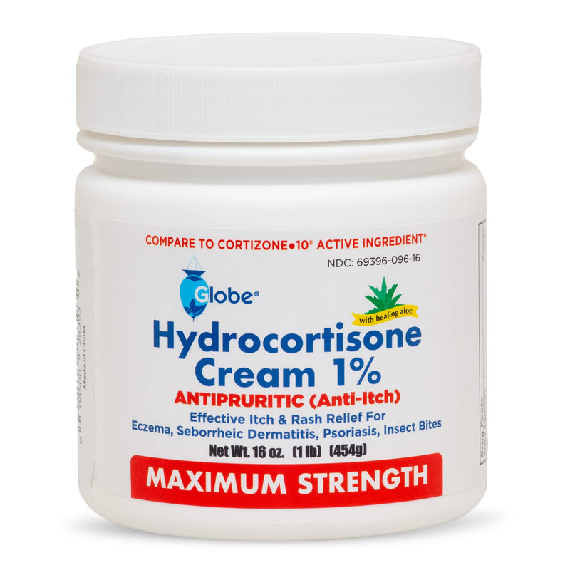 [Australia] - Globe Hydrocortisone Maximum Strength Cream 1% w/Aloe, 16 oz, Anti-Itch Cream for Redness, Swelling, Itching, Rash, Bug/Mosquito Bites, Eczema, Hemorrhoids & More, 16 oz Jar 