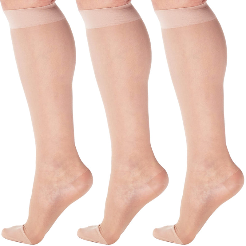 [Australia] - (3 Pairs) Made in USA - Medical Sheer Compression Socks for Women Circulation 15-20mmHg Medium Natural 