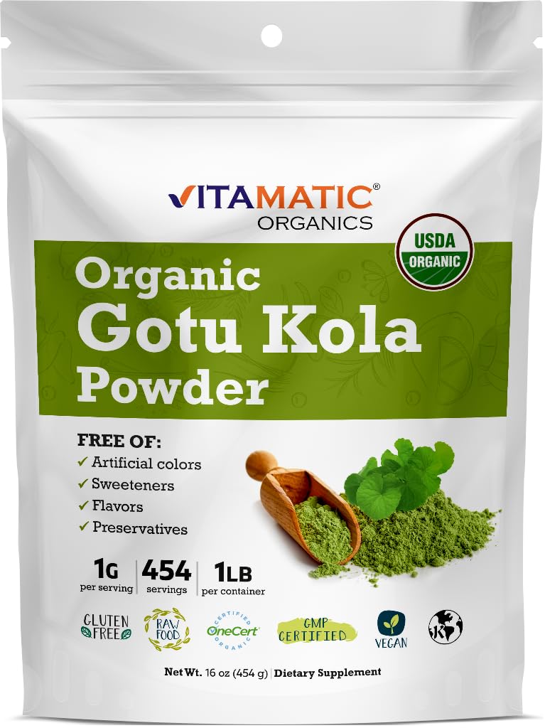 [Australia] - Vitamatic Certified USDA Organic Gotu Kola Powder 1 Pound (16 Ounce) 