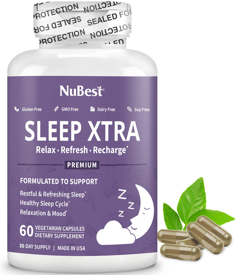 NuBest Sleep Xtra | Supports Healthy Sleep for Adults | Vitamin B6, Melatonin, Ashwagandha, Chamomile, Valerian & More - Non Habit-Forming | 60 Vegan Capsules |1 Month Supply 60 Count (Pack of 1)