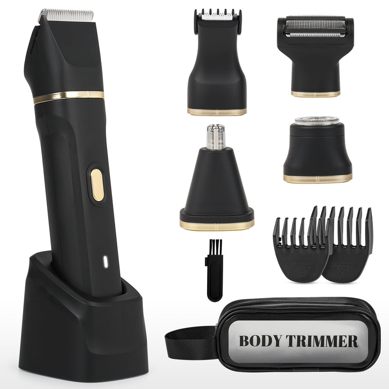 Electric Bikini Trimmer for Women - 5 in 1 Rechargeable Electric Razors for Women, IPX7 Waterproof Pubic Hair Trimmer, Painless Womens Body Shaver, Facial Razor & Nose Hair Shaver, Black