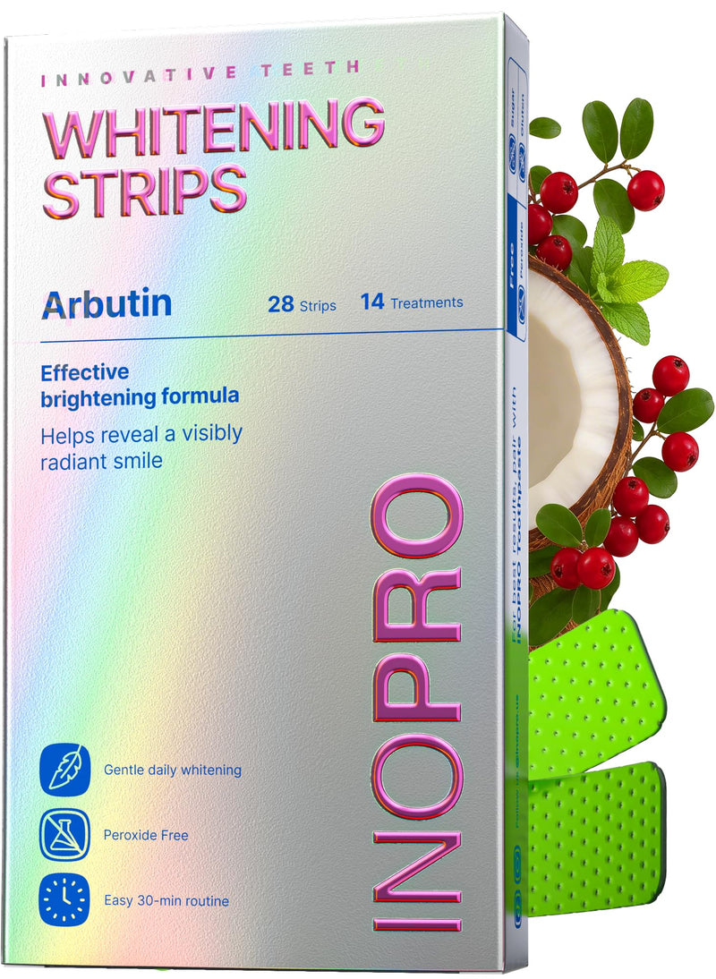 InoPro Teeth Whitening Strips 14 Treatments Kit - Enamel Safe Teeth Whitener, Peroxide-Free, Green White Strips for Teeth Whitening with Arbutin, Coconut Oil, Deep Stains Removal (28 Strips) 28 Count (Pack of 1)