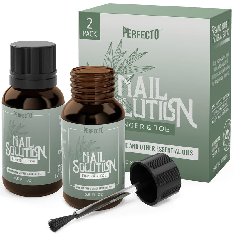 Perfecto Toenail Treatment with Tea Tree Oil - Fingernail and Toe Nail Treatment Extra Strength - Nail Repair Foot Nail Treatment - Renews Foot, Yellow & Cracked Nails 0.5 Fl Oz (Pack of 2)
