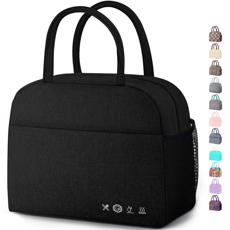 [Australia] - DALINDA Lunch Bag Lunch Box for Women Men Reusable Insulated Lunch Tote Bag,Leakproof Thermal Cooler Sack Food Handbags Case High Capacity forTravel Work School Picnic- Black 