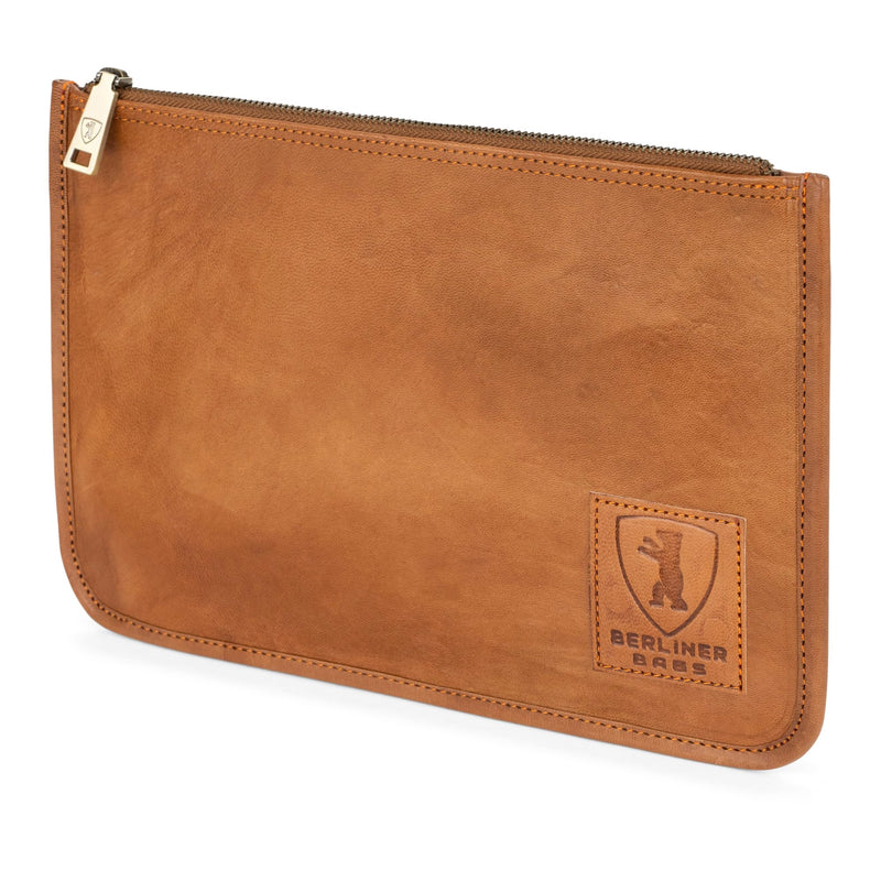 BERLINER BAGS Vintage Genuine Leather Padfolio For Men Theo XL - Brown | Leather Folder Portfolio, Compact Document Sleeve, Fits Slim Documents & Essentials Brown XL