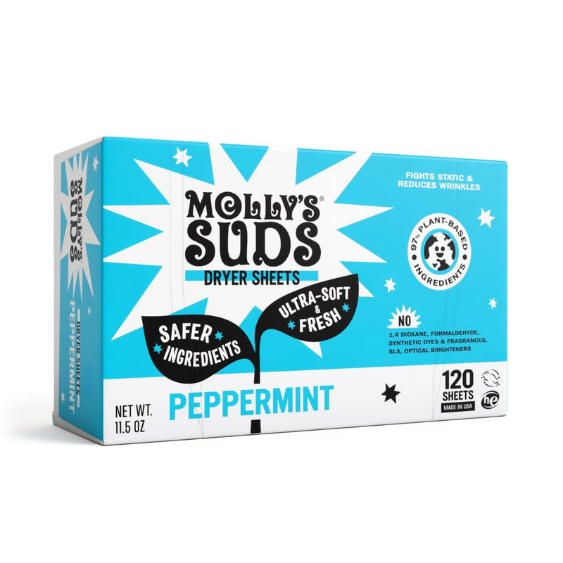 [Australia] - Molly's Suds Fabric Softener Dryer Sheets for Sensitive Skin | Plant-Based Static Reducer, Plastic-Free Packaging | Peppermint (120 Sheets) Peppermint (120 Sheets) 