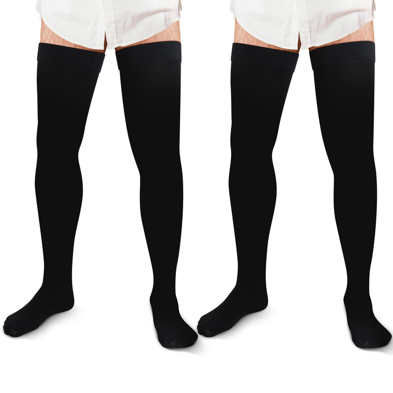 [Australia] - Zhanmai 2 Pairs Thigh High Men's Compression Socks 20-30 Mmhg Compression Stocking with Silicone Grip Men's Dress Socks Large 