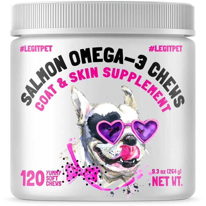 Omega 3 Alaskan Salmon Oil Treats for Dogs 120 Fish Oil Chew Supplement Skin and Coat Allergy and Itch Relief Hip & Joint Health Brain Shedding Hot Spots Treatment Omega 3 6 9 EPA & DHA Fatty Acids 120pcs - PawsPlanet Australia