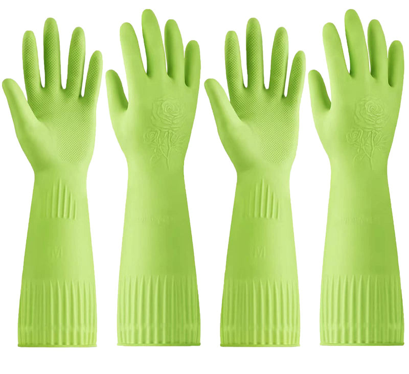 [Australia] - Rubber-Gloves Dishwashing Gloves for Cleaning-Kitchen - 2 Pairs Long Household Cleaning Gloves for Washing Dishes Medium 2 Pairs Green 