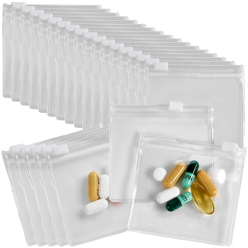 Zippered Pill Pouch Bags - 24 Pcs, Slide Lock Clear Plastic Mini Bags, BPA-Free for Pills Vitamins, Supplements, Medications, Jewelry, Crafts, Small Objects - Self-Sealing, Reusable, Travel-Friendly