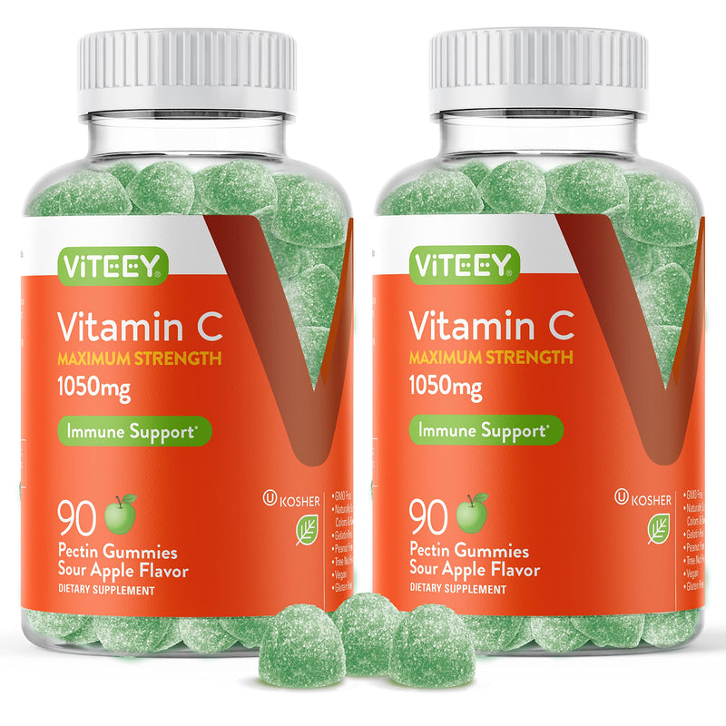 Viteey Chewable Vitamin C Gummies for Adults - 1050mg | Maximum Strength Immune Support Supplement - Vegan, Gluten Free - 180 Count Maximum Strength [1050mg]